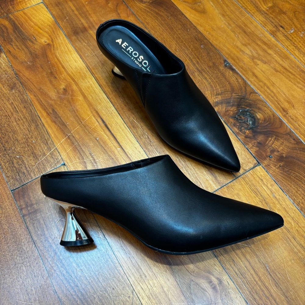 NEW Aerosoles Jama Pointed Toe Mule Black Leather 8 - Picture 5 of 11